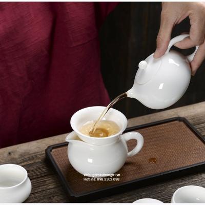 Bộ ấm chén trà ngọc trắng, quà tặng, trang trí nhà cửa, bộ ấm chén có hộp sang trọng